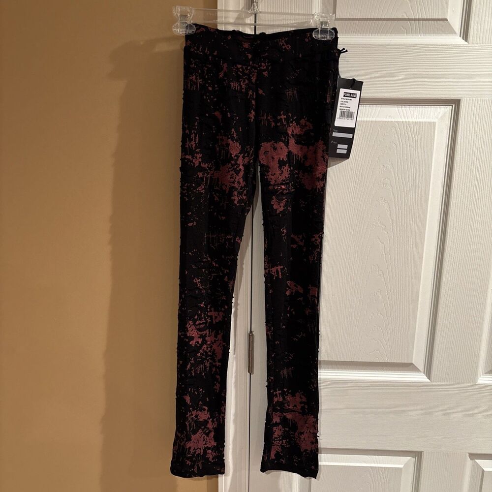 NWT Punk Rave Womens Small Dieselpunk Goth Grunge Leggings Black Red Cross Torn
